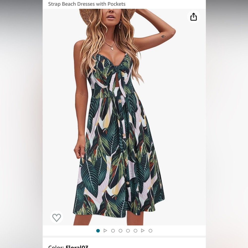 Amazon VOTEPRETTY Women's Floral V Neck Tie Front Spaghetti Strap Beach Dress